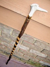 Fallow Deer Crown antler handle SPIRAL HICKORY CANE walking-stick useful gift