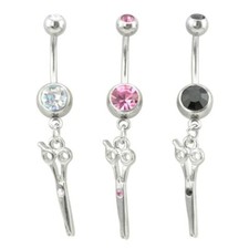 14 Gauge Belly Button Ring Jeweled Scissors Surgical Steel 3/8" 10mm 