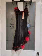 Ladies Sheer Black Chemise With Red Trim And Redfeather Detail Size Small