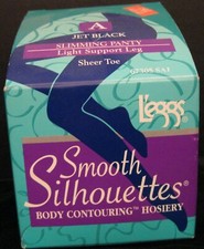 L'EGGS BODY CONTOURING LIGHT SUPPORT PANTYHOSE JET BLACK SHEER TOE SIZE A NEW 