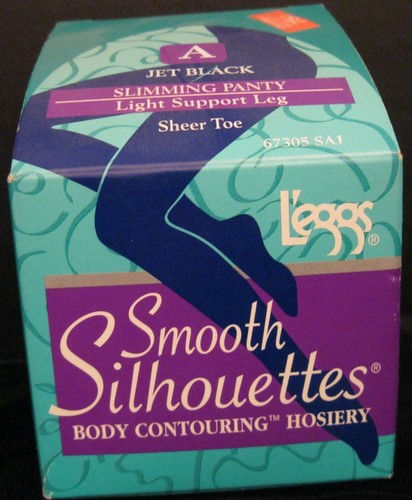 L'EGGS BODY CONTOURING LIGHT SUPPORT PANTYHOSE JET BLACK SHEER TOE SIZE A NEW!