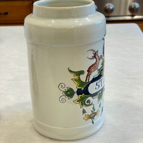 Vintage Delft Apothecary Jar With Brass Lid Wood Handle P Starkey Oud Delft - Picture 12 of 14