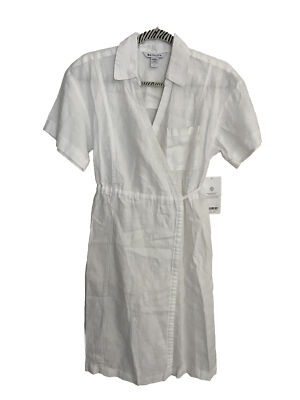NEW Athleta Playa White Linen Wrap Dress Short Sleeve Collared V Neck $119  Sz 4 | eBay