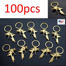 100 PCS - Spray Paint Gun Key Chain Ring Metal Pendant Keychain - Gold Color