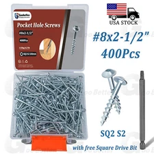 400PCS #8 x 2-1/2" Pocket Hole Screws Wood Screws Square Drive Head Self Tapping