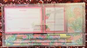 NWT Lilly Pulitzer Desk Accessory Set Flamingo Pattern Retail $26.95