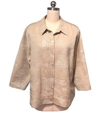 Chico s Embroidered Silk Linen Jacket Orient Inspired Button Boxy Women s Sz XL