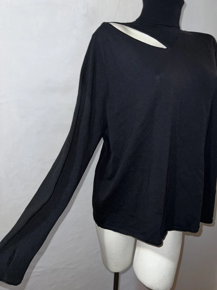 Suéter feminino ASOS Design tamanho 24 preto malha com nervuras gola alta pulôver LS - Imagem 3 de 4