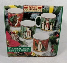 Debbie Mumm Penguins Set of 4-12oz. Stoneware Mugs New Open Box VTG 1997