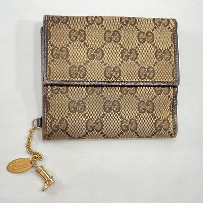 Gucci BOOT Motif CHARM Bifold Wallet GG Logo Canvas & Leather  * ITALY