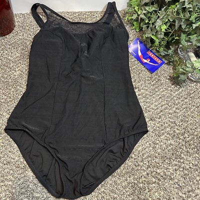 VINTAGE 80s Jantzen one piece swimsuit size 24W tummy control black mesh New