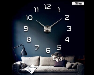 3D Design Wanduhr Deko Spiegel Edelstahl Uhr Wandtattoo Wand Uhr Groß XXL  XL C11