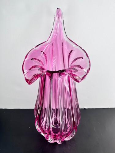 Josef Hospodka Chribska Pink Glass (Czech) Vase Jack in the Pulpit - 14" - Picture 2 of 10