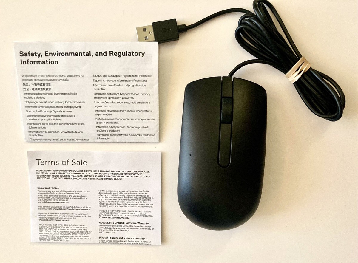 NEW Dell Optical Mouse MS116 CN-00T6R4 Black USB Scroll Wheel 