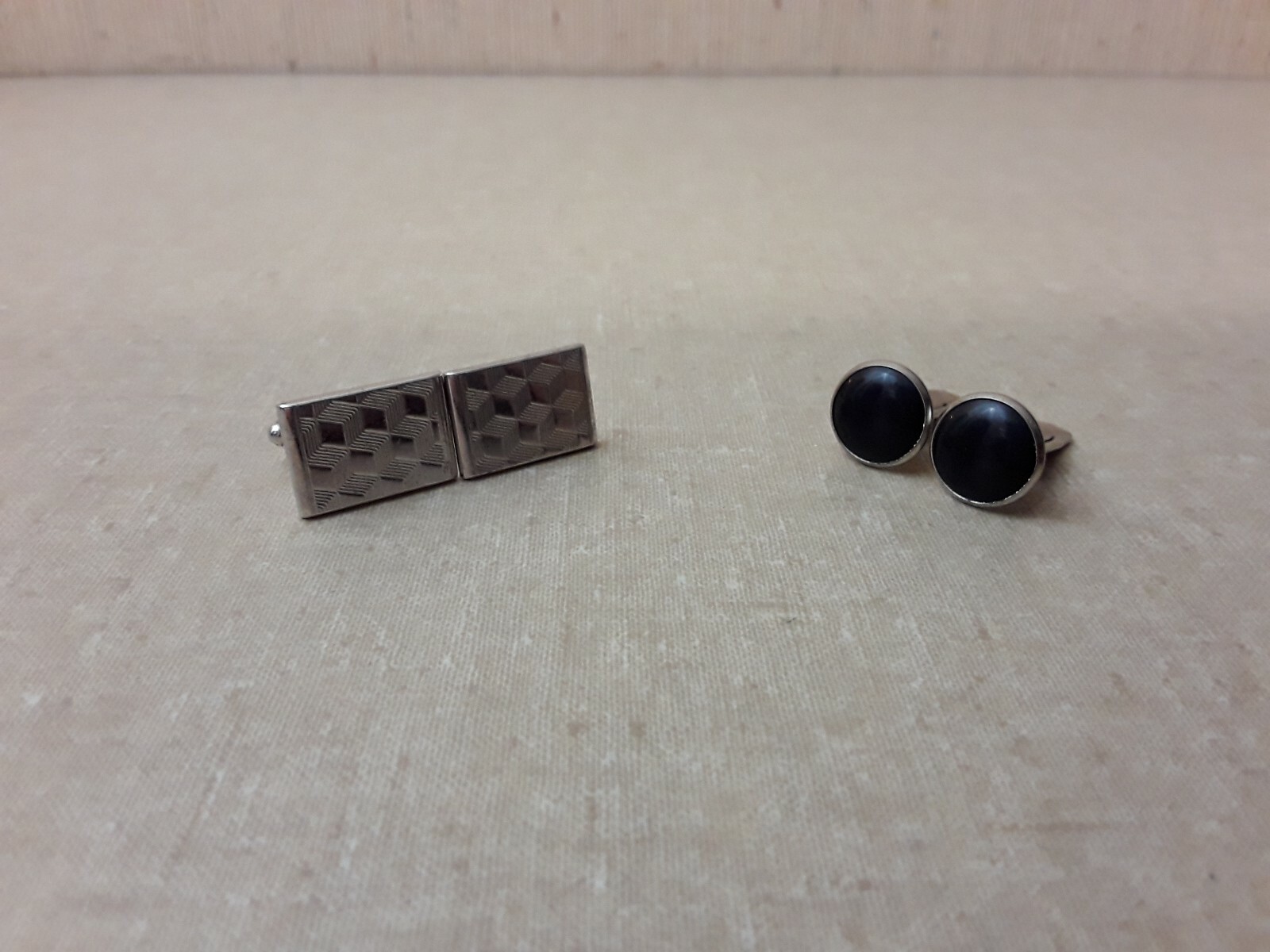 Black Button Sliver Rectangle Cuff Links Lot - image 1