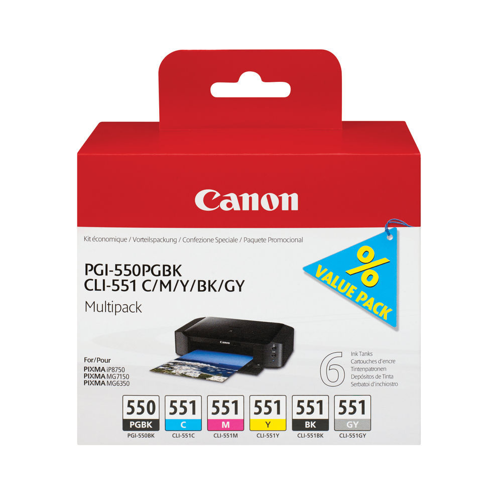 Canon PGI-550 CLI-551 Genuine CO62320 Original 550 551 Cyan Magenta Yellow Grey