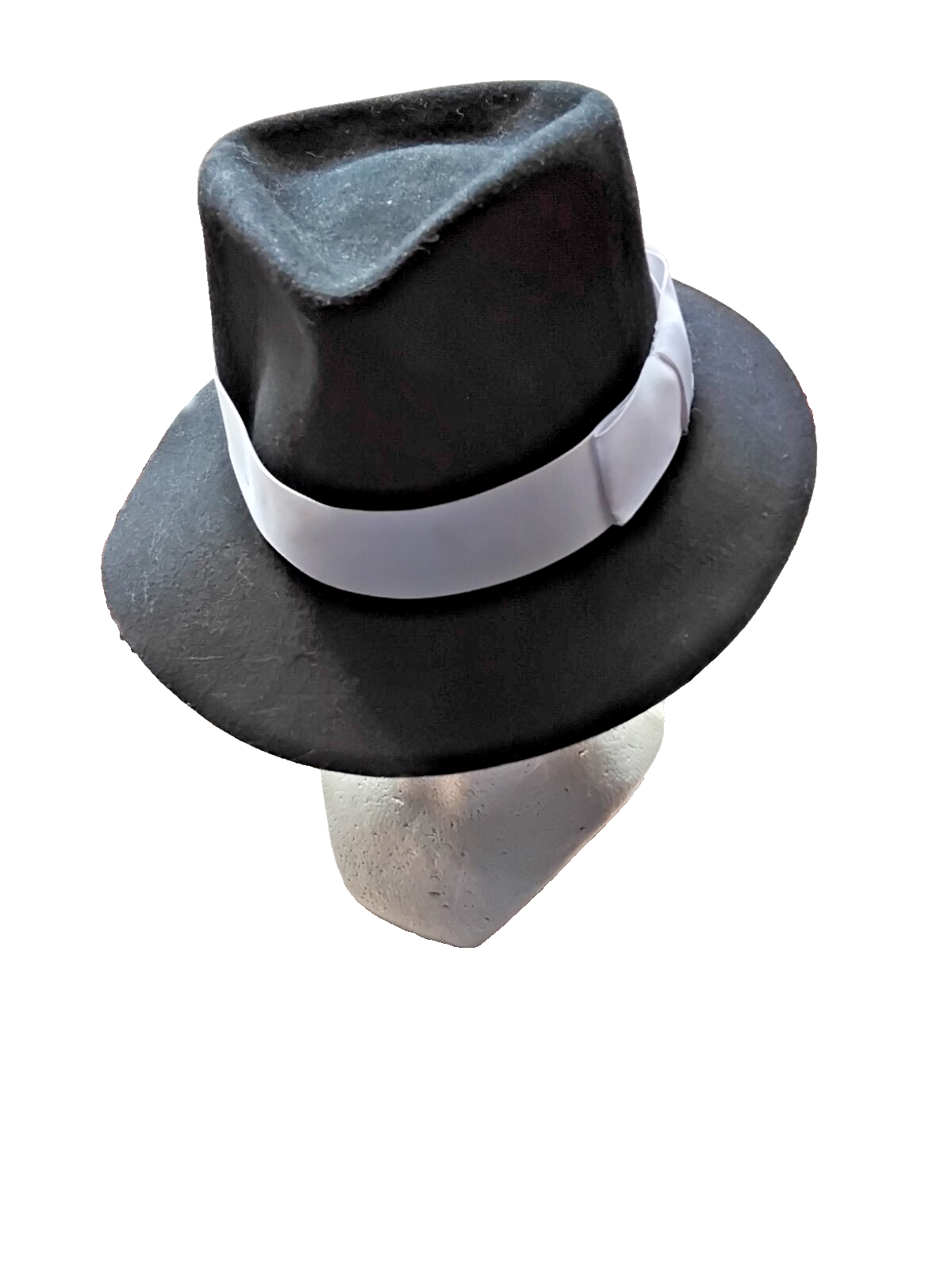 Wool Fedora Black Hat with White Band  Condition: Used and in good shape  Hat #1-image