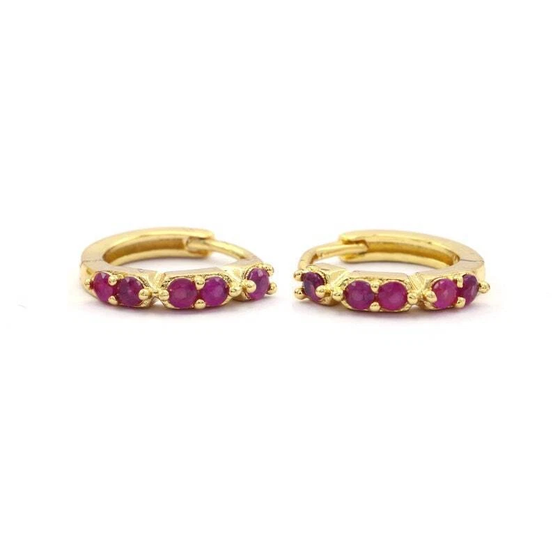 Natural Red Ruby Women Huggie Hoop Earrings 10k Solid Gold earrings m483 - Image 2 of 4