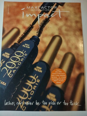 Max Factor Vintage 1990s Print Advertisement 2000 Calorie Impact Cosmetics 