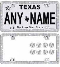 2pcs White Thin Diamond Bling Glitter Crystal Rhinestone License Plate Frame Car
