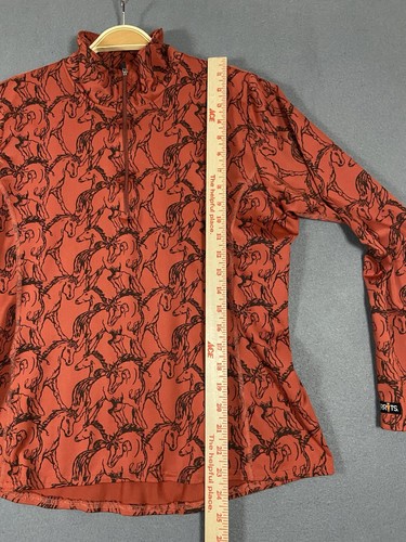 Kerrits All Over Horse Print 1/4 Zip Top Womens Large Long Sleeve Shirt Maroon - Picture 9 of 15