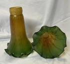 Vintage Green Amber Lilly Lily Blown Glass Shade For Tiffany Style Lamp Set Of 2