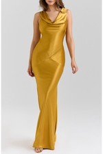 House of CB SAFAIRA Amber Satin Draped Cowl Neck Maxi Dress Size XS