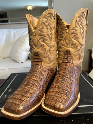 El Dorado Mens Exotic Mocha Crocodile/Caiman Tail Camel Brown Shafts Boots 10.5D