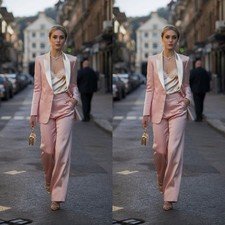 Pink Silk Satin Women Suits Formal Party Prom Wedding Wear Ladies Outfits