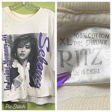 Vtg 90's Selena Memorial T-Shirt sz XL Single Stitch White Cropped S/S by RITZ