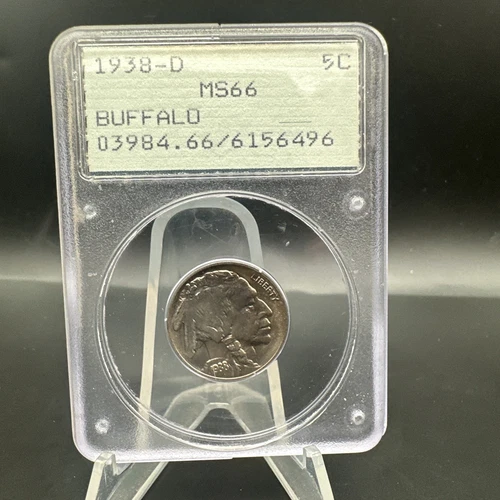 1938-D 5C Buffalo Nickel - PCGS MS66 - Rattler Holder