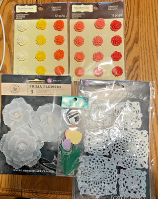 prima flowers & resin flowers (2 packs) & crochet flower embellishments all NEW