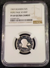 1969 UGANDA S2S Shillings Silver Pope Paul VI Visit NGC PF 69 Ultra Cameo