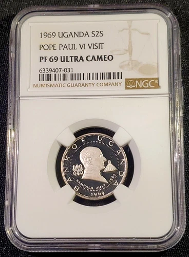 1969 UGANDA 2 Shillings Silver Pope Paul VI Visit NGC PF 69 Ultra Cameo