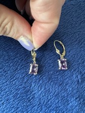 14k Yellow Gold Amethyst Drop Dangle Earrings, 1in Long