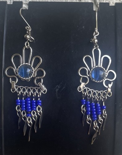 8 Peruvian Glass Long Earrings Seed Beads Handmade Boho As Shown Lot Peru - Picture 9 of 11