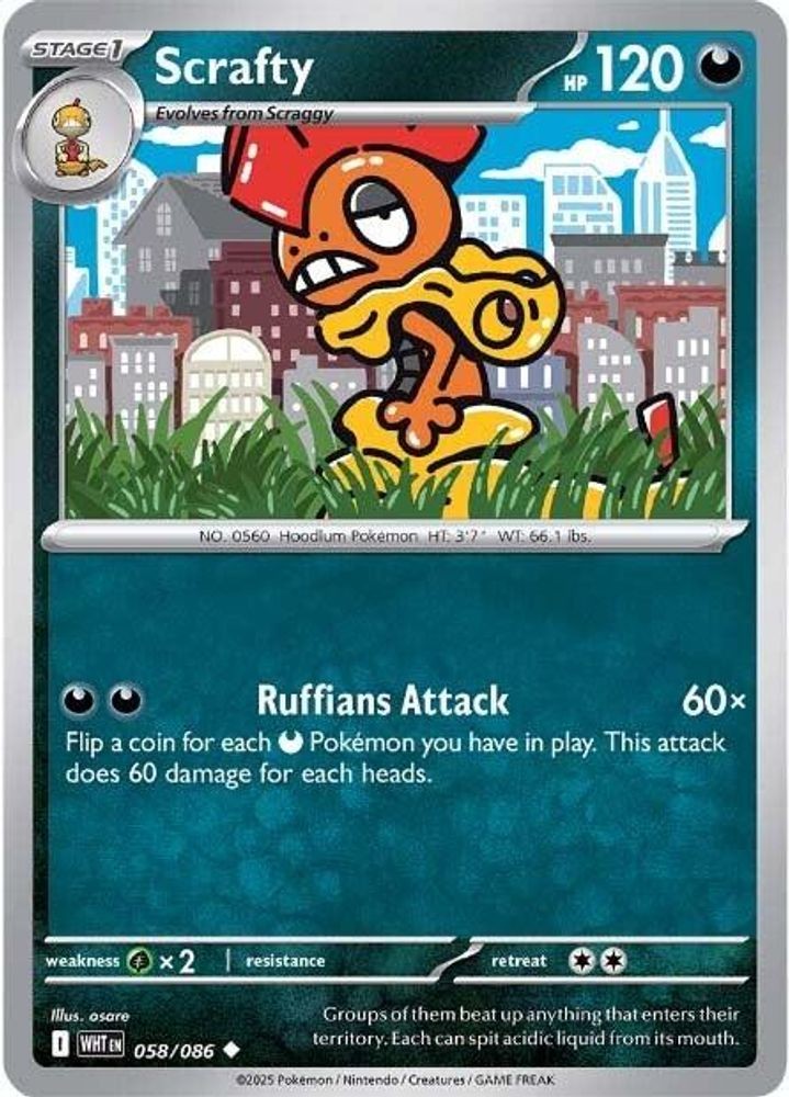 Scrafty 058/086 Uncommon White Flare Pokemon Reverse Holo Near Mint