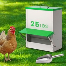 25lb Metal Automatic Chicken Feeders no Waste Poultry Feeder White Green