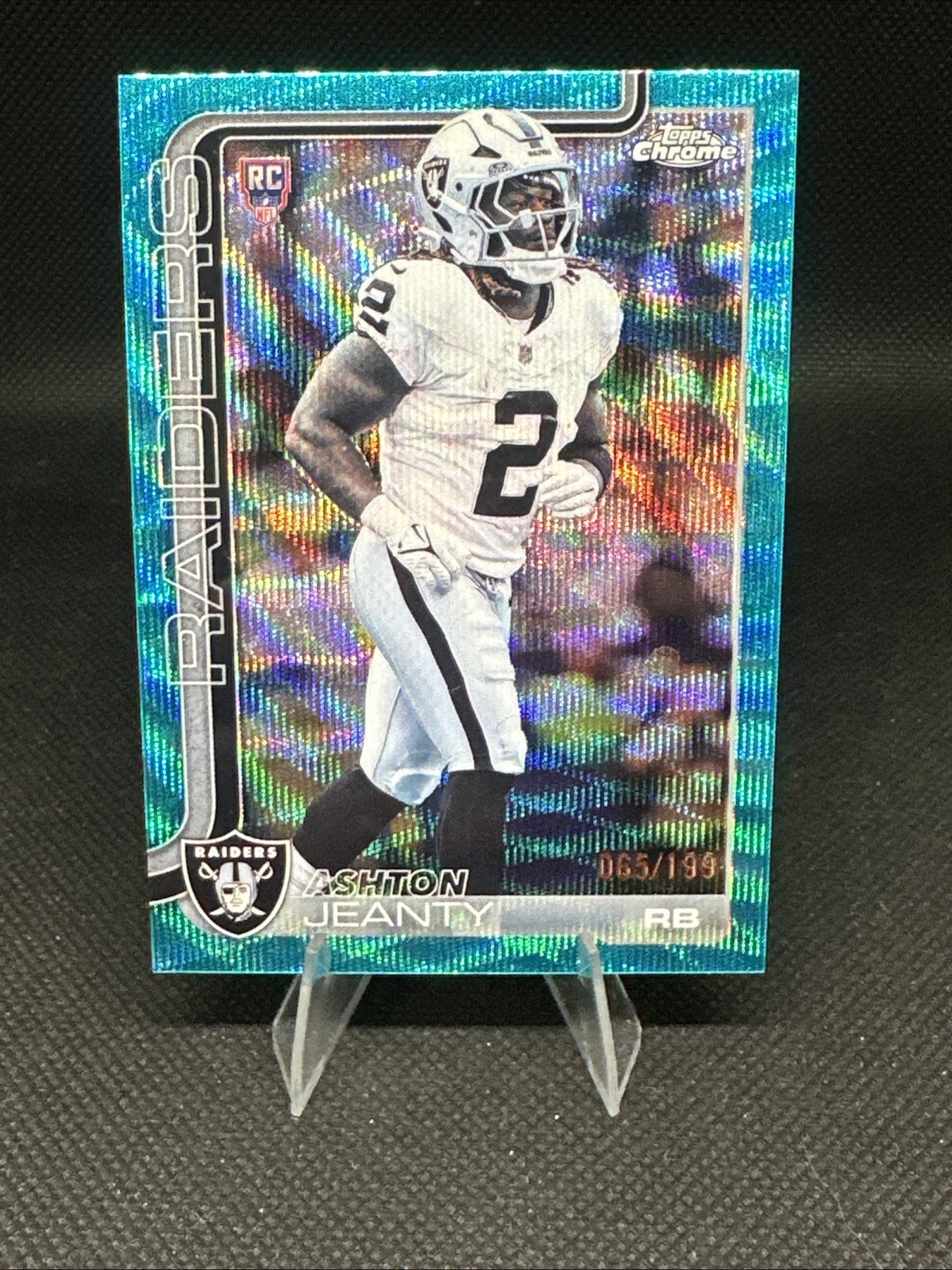 2025 Topps Chrome Ashton Jeanty Rookie Teal Wave /199 #322 Las Vegas Raiders