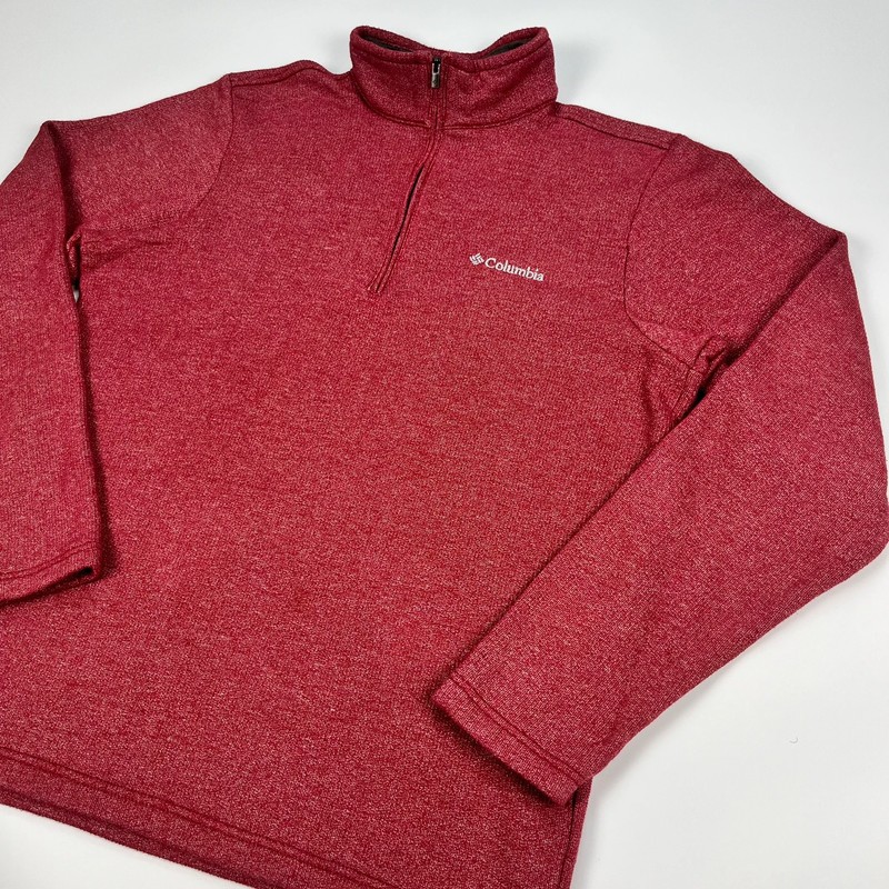 Columbia Sweatshirt 1/4 Zip Fleece Jumper Mens Small Red Thermal Pullover image 2