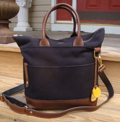 R RIVETER Otto Tote Black Canvas Brown Leather Shoulderbag Boho Hobo Satchel Bag