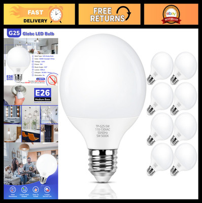 60W Equivalent G25 LED Globe Bulbs, Daylight White 5000K, E26 Vanity Lights, 8-P