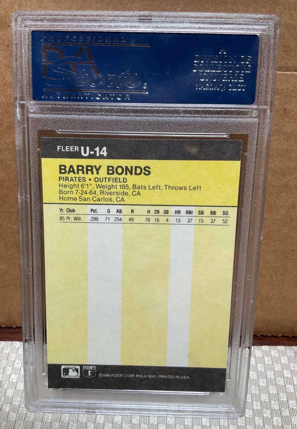 VINTAGE 1986 FLEER UPDATE BARRY BONDS U-14 RC PSA 9 ROOKIE BASEBALL CARD view 2
