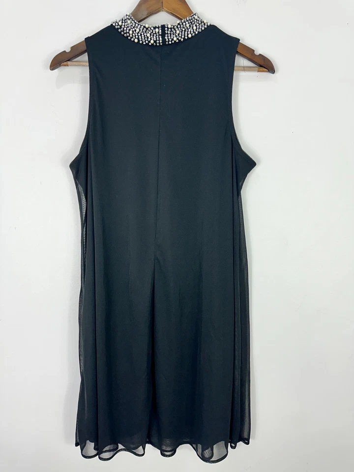 Vestido Tiana B Negro Adornado Cuello Sin Mangas Cambio 14 Cuentas Cóctel Fiesta Foto 2 de 4