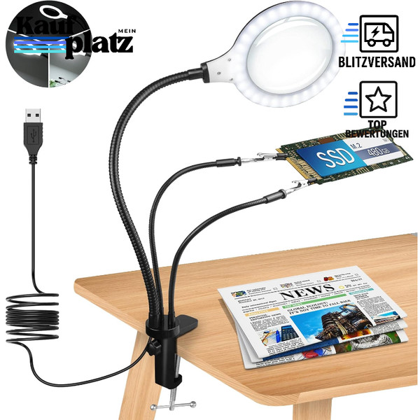 Lupe Mit Licht 5X StäNder 30 Dimmbare Led FüR LöTen Basteln Lesen Hobbys-image
