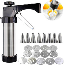 Set Di Siringhe per Pasticceria, in Acciaio Inox, Con 13 Stencil E 8 Beccucci, S