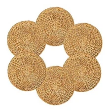 6 Pack Woven Placemats, Natural Water Hyacinth Weave Plate Chargers 13.8 inch-6