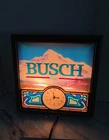 Vintage Busch Beer Lighted Clock Sign Mountains  Works! Man Cave Bar Display