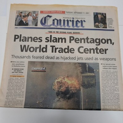 Sept 11 2001 Waterloo Iowa Courier Newspaper 911 World Trade Center WTC Pentagon