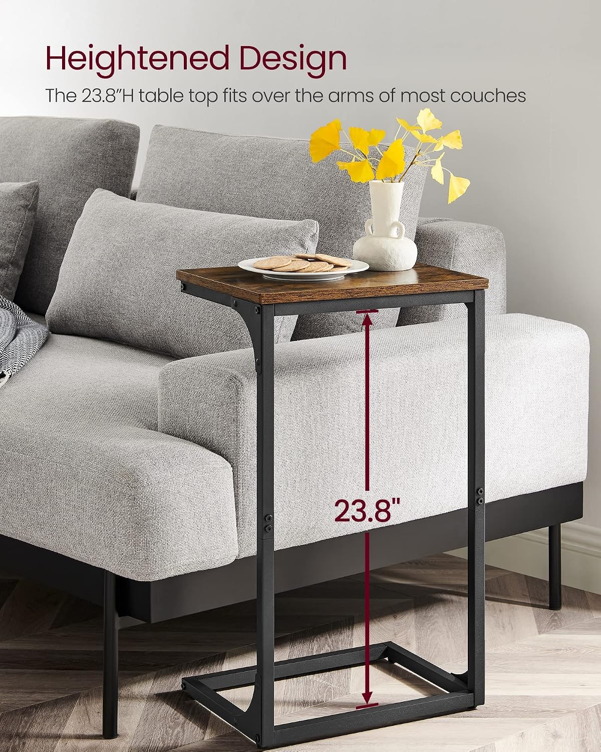 VASAGLE C-Shaped End Table, Couch Side Table for Sofa with Metal Frame ...